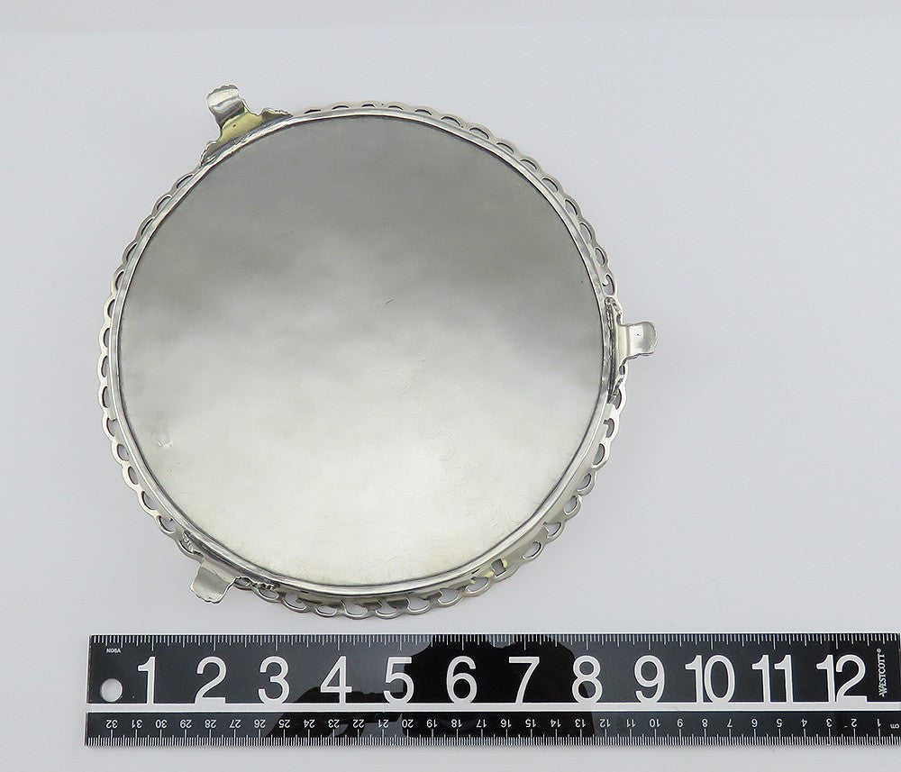 Heavy Antique 1870s Portuguese .958 Silver Acorn Leaf Rim Serving Tray 9"