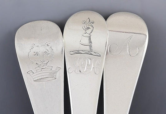 Superb Assembled Set of 10 English 1700s Georgian Sterling Silver Place Spoons