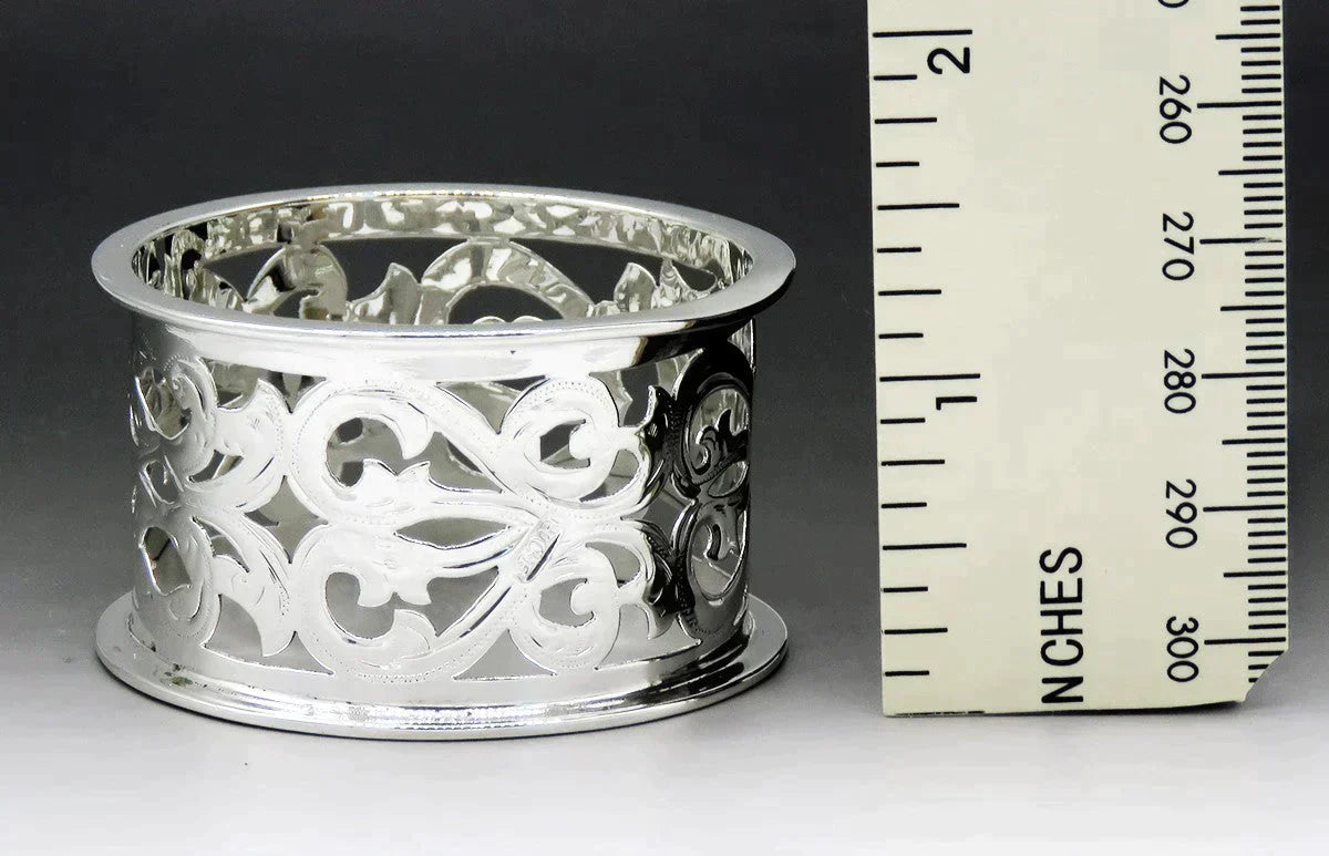 Antique 1909 English Sterling Silver Openwork Pierced Wide Napkin Ring