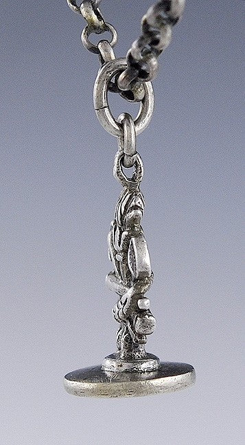 Antique Turkish Silver Engraved Trumpet & Flame Fob Seal Charm