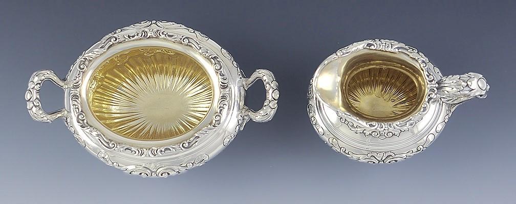 3pc Ornate Gorham Sterling Silver Demitasse Tea Coffee Set c1900