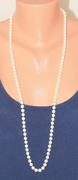 Classy VTG Single Strand Hand Knotted ~7.0mm Pearl Necklace 36"