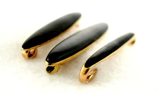 3 Antique 14K Yellow Gold Black Enamel Bar Pins by Hedges, Enos Richardson