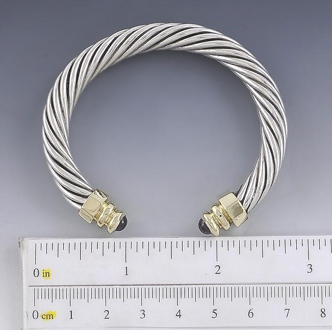 Sterling Silver 14k Gold Pink Tourmaline Cable Twist Torc Bangle Bracelet
