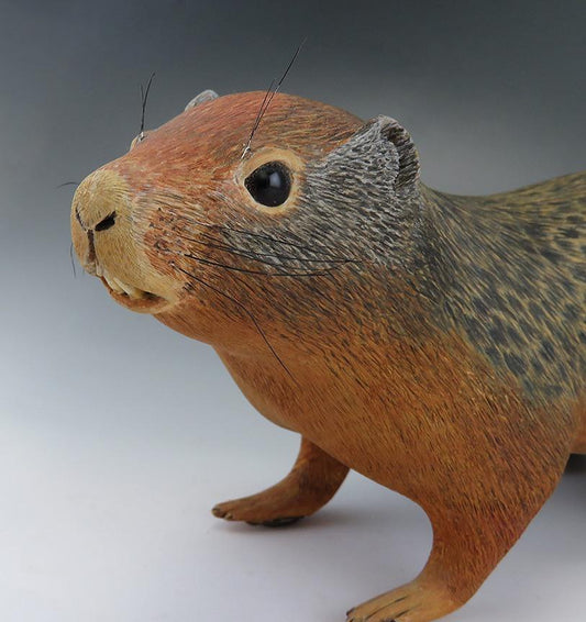 Realistic Hand Made Naturalist Ground Squirrel Museum Quality Wood Figure