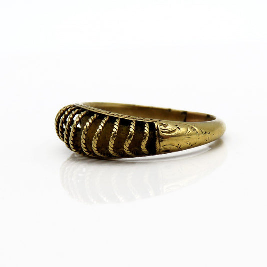 Superb c1830s American Victorian 10k Yellow Gold Dome Filigree Memorial Ring
