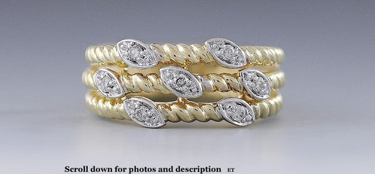 Stunning 14K Yellow Gold Band Rope Twist Diamond Ring Size 6.5
