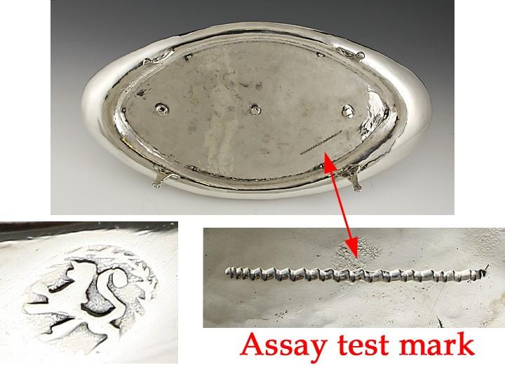 Antique Mid 1800s German Silver Footed Inkwell Pen Holder Desk Set