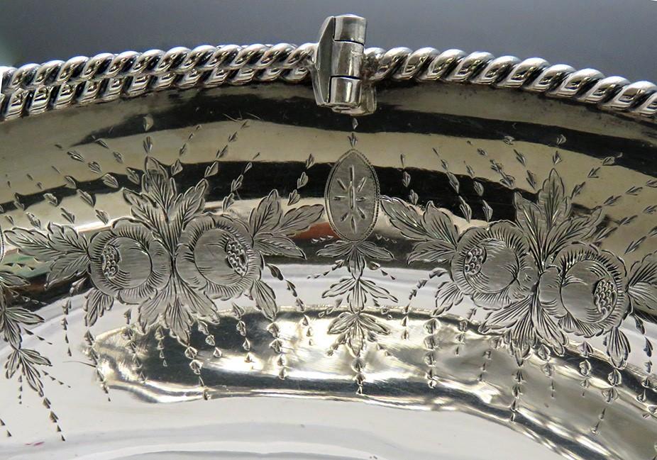 c1850s Superb American 950 Silver Ropetwist Swing Handle Basket Eoff & Shepard