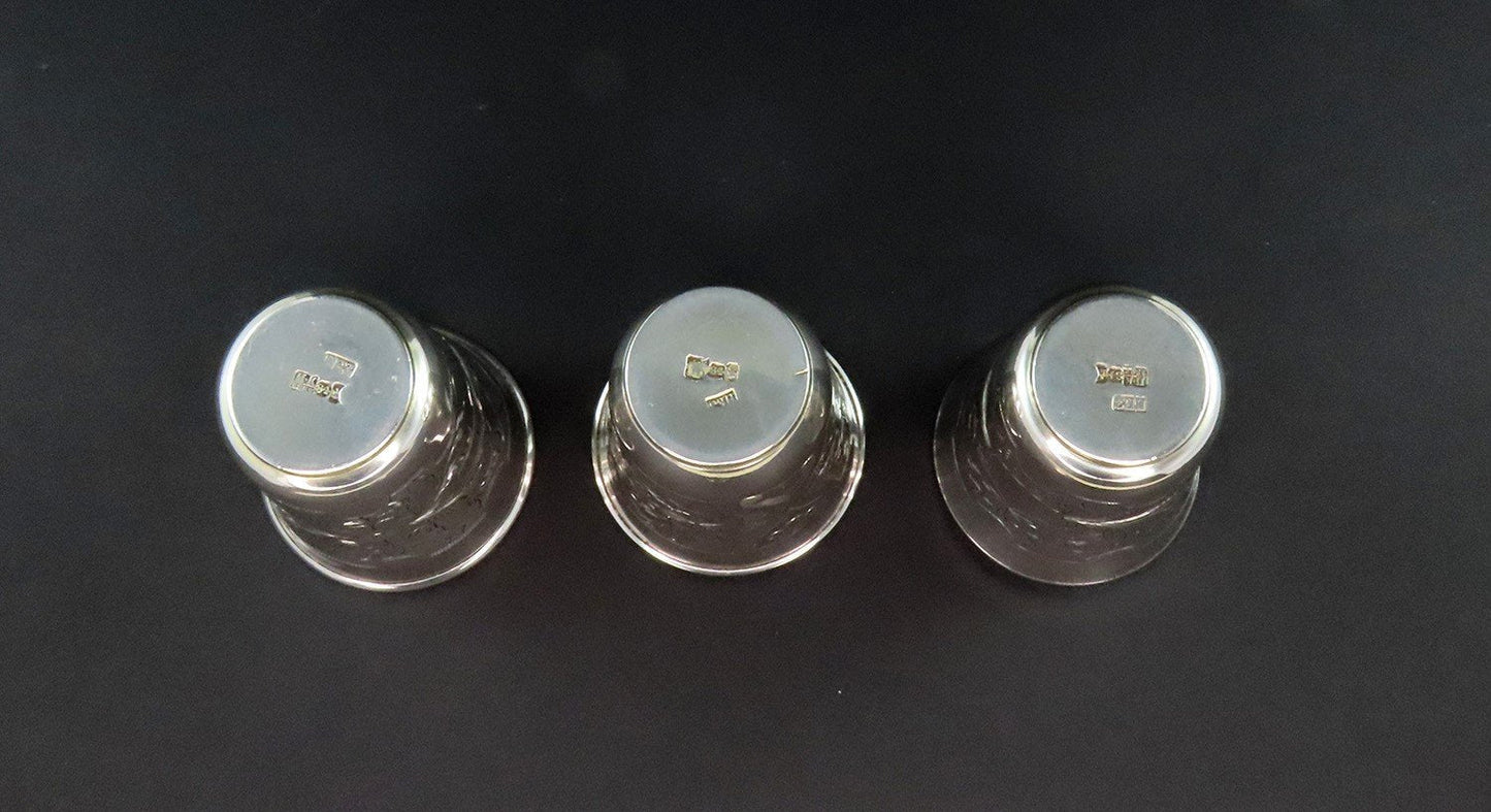 3 Beautiful 1881/2 Russian 875 Silver Classic Vodka Cups No Monos 2 1/4" Tall