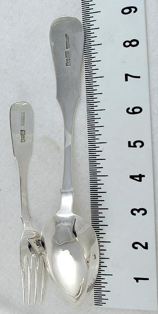 Antique 1880s Russian Silver Fiddle 3 Spoons 1 Fork Flatware Set