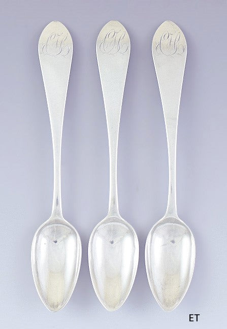 Fine Set 3 c1790 William Mannerback American Coin Silver Teaspoons