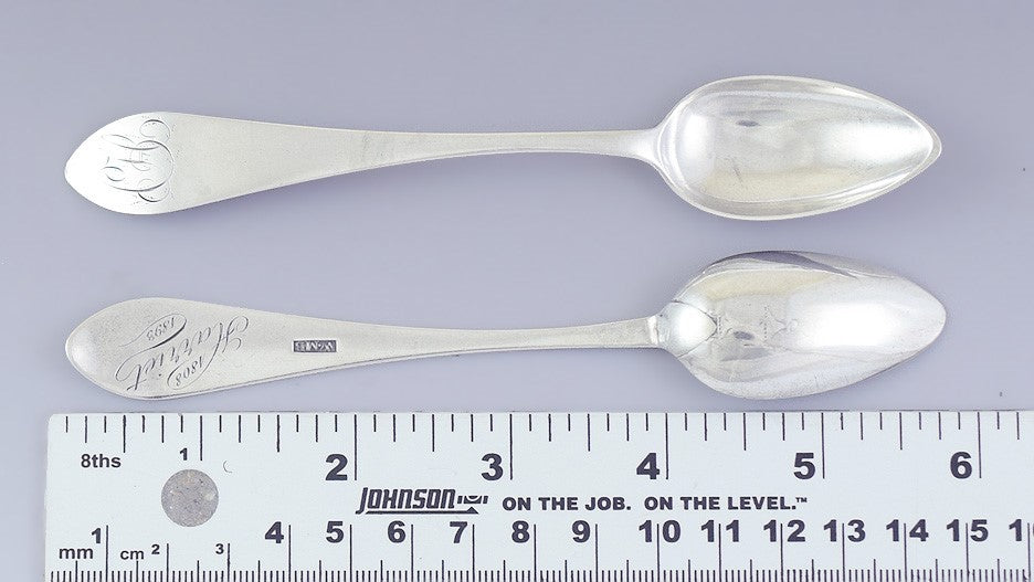 Fine Set 3 c1790 William Mannerback American Coin Silver Teaspoons