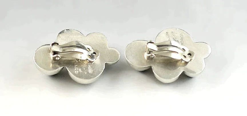 Mexico Sterling Silver Black Onyx Green Chrysoprase Red Carnelian Clip Earrings