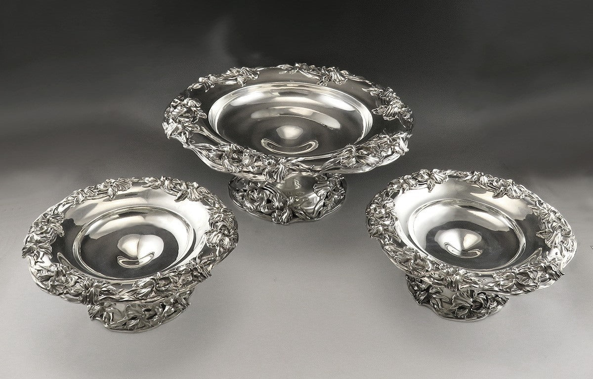 Antique Art Nouveau Redlich Sterling Silver 3 Tazzas Compotes 1 Large 2 Medium