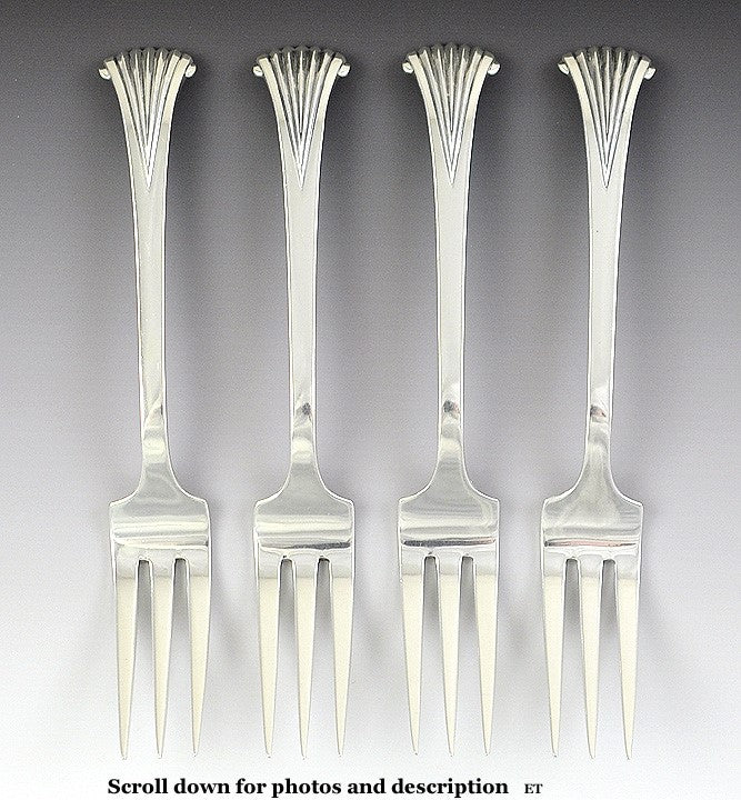 4 Tuttle Onslow Pattern Sterling Silver Forks - 7 3/8 Inches Long RWR Marks