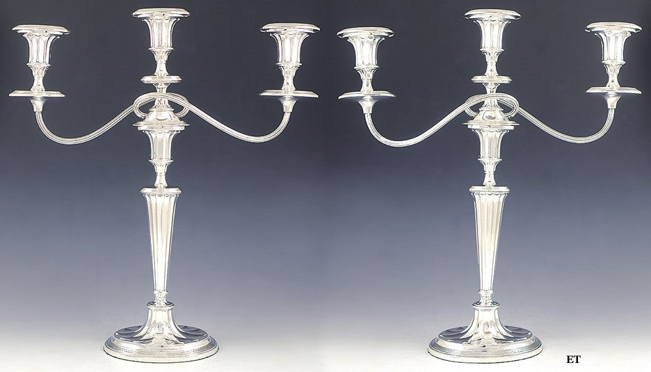 Antique English Silver Plate 3 Light Convertible Candelabra Candlesticks 18"