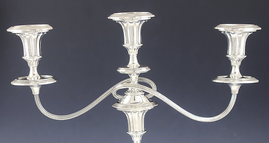 Antique English Silver Plate 3 Light Convertible Candelabra Candlesticks 18"