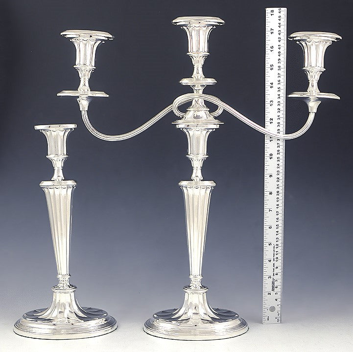 Antique English Silver Plate 3 Light Convertible Candelabra Candlesticks 18"
