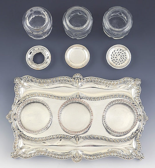 Late 1700s Fine Old Sheffield Silver Plate Desk Set Sander Inkwell Tray