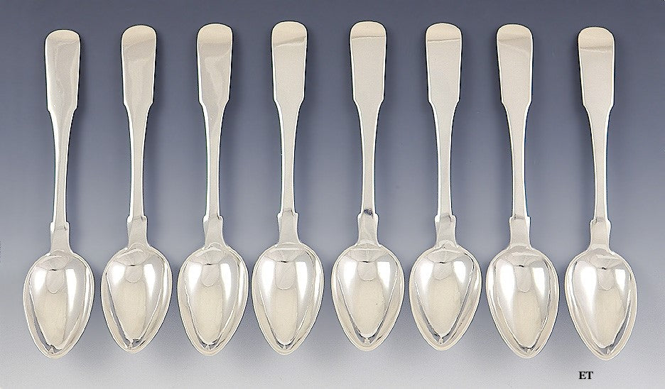 8 Antique 1845 Danish 826 Silver Fiddle Prahl Large Soup Serving Spoons 8 5/8"
