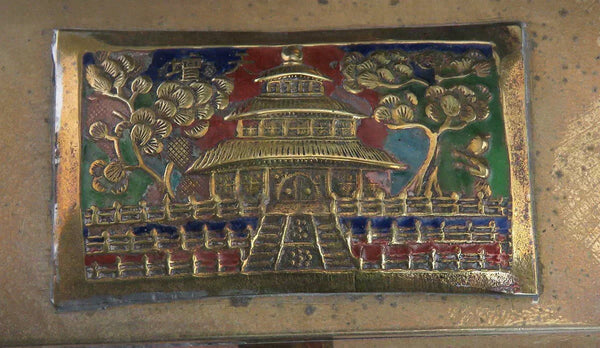 Antique c1900 Chinese Enamel Brass Covered Grand Temple Box