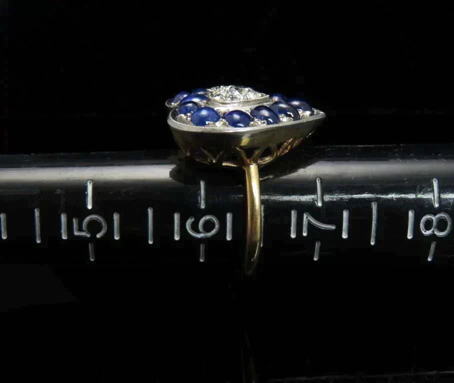 Vintage 1920's 14k Gold & Platinum Heart Ring w/ Diamonds Blue Sapphires sz 6.5