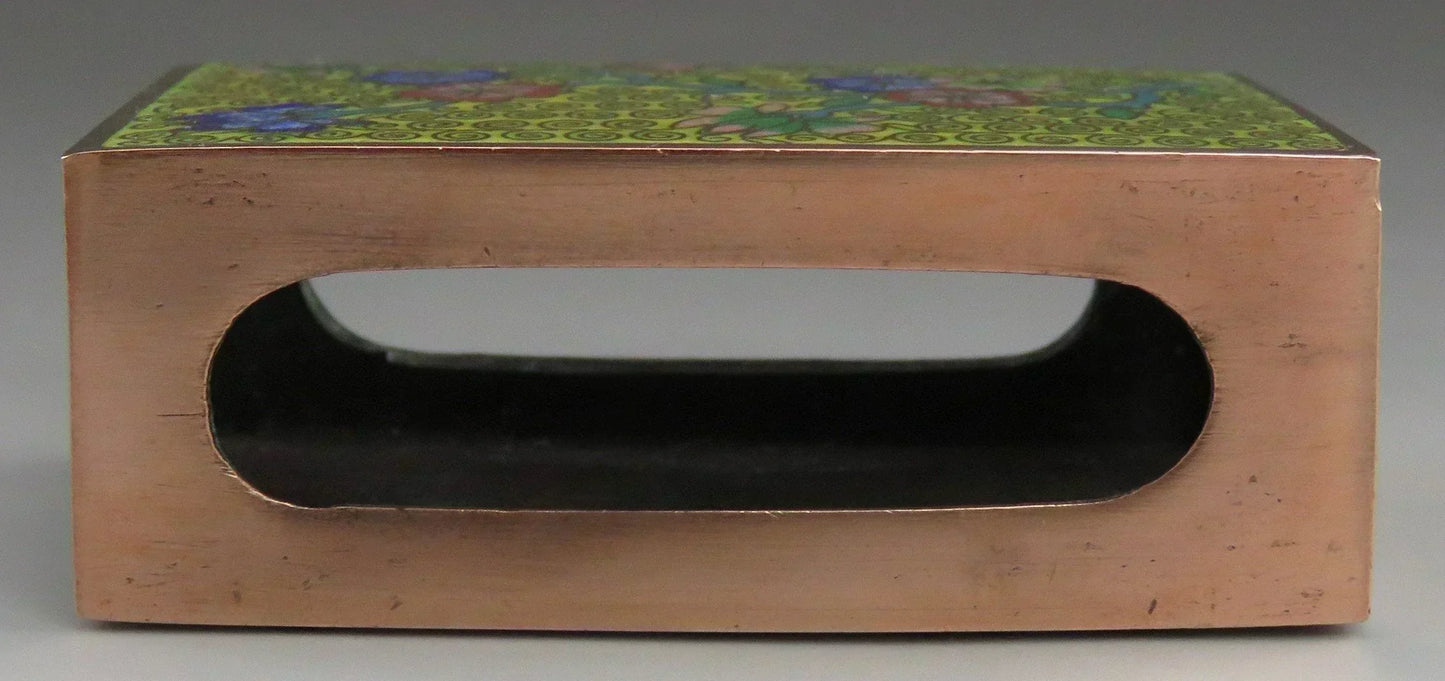 Early 1900's Chinese Cloisonné Enamel Brass Matchstick Ashtray Smoking Set