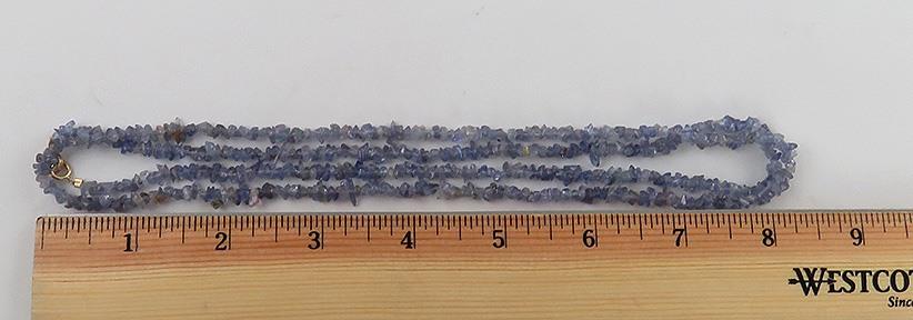 Glittering Tanzanite Gemstone Beaded Strand Necklace 14K Gold Clasp - 35 Inches