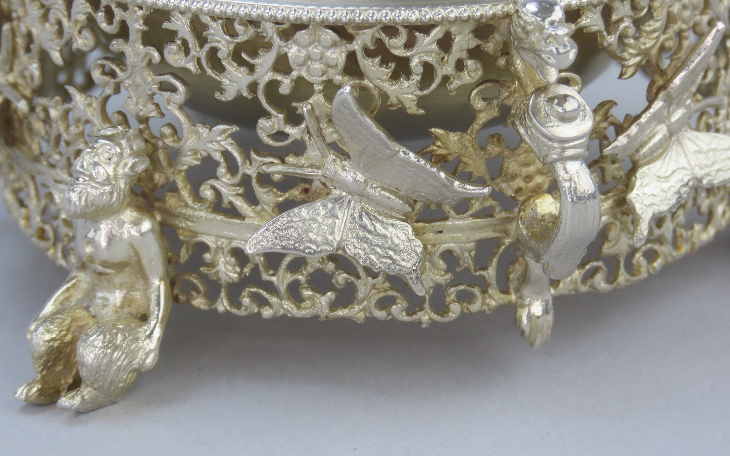 4 Large 1800s German Silver Salts Fantasy Figures Satyrs Butterflies