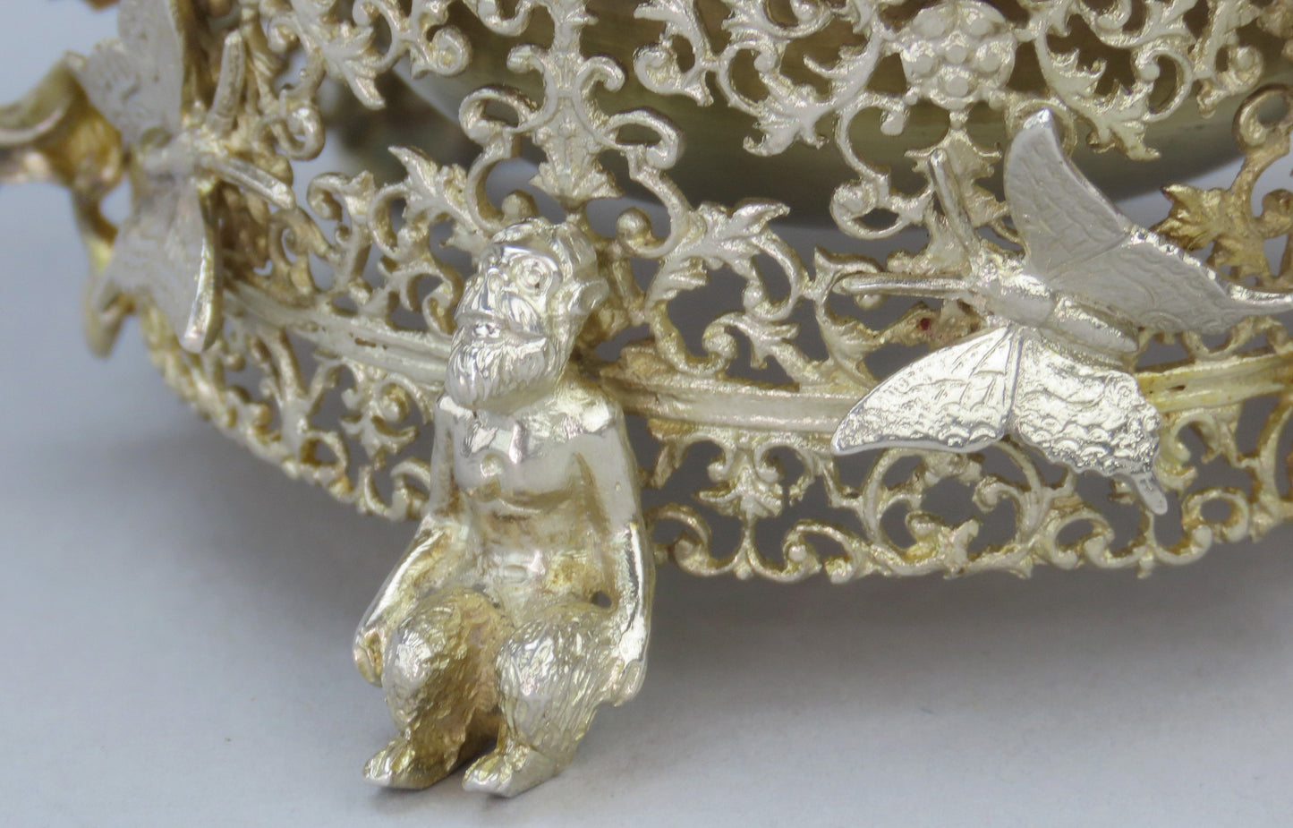 4 Large 1800s German Silver Salts Fantasy Figures Satyrs Butterflies