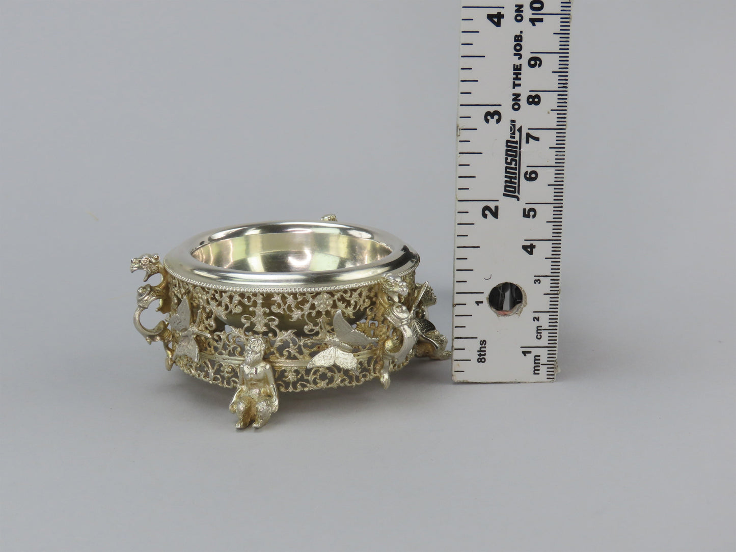 4 Large 1800s German Silver Salts Fantasy Figures Satyrs Butterflies