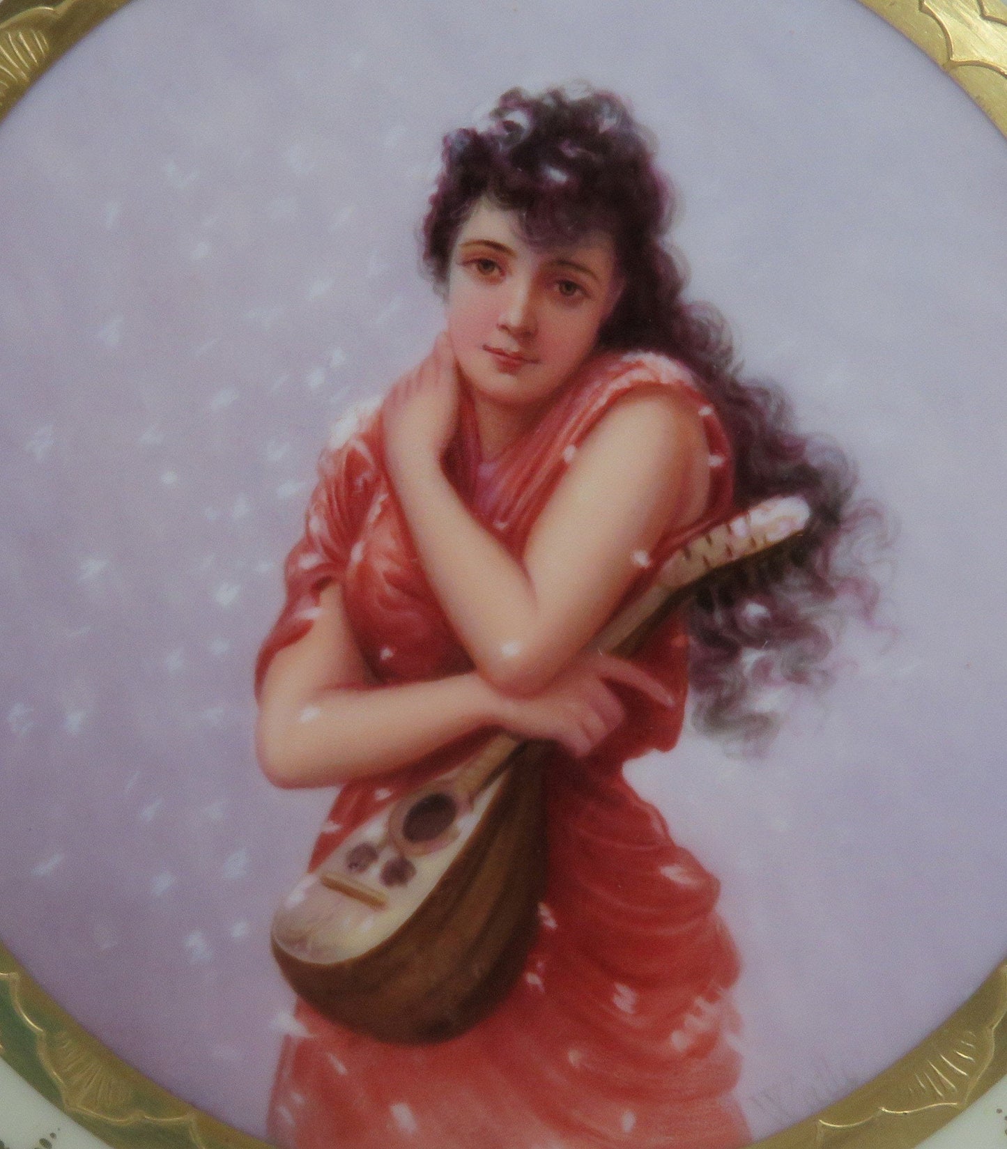 Antique Royal Vienna Hand Painted Girl Playing Mandolin Cabinet Plate