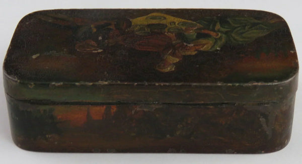Fab mid 1800s Hand Painted European Snuffbox Picnic Scene