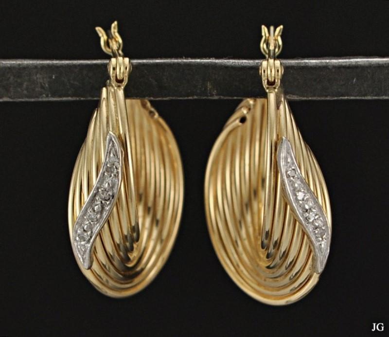 Neat 14K Yellow Gold and Genuine Diamond Earrings For Pierced Ears