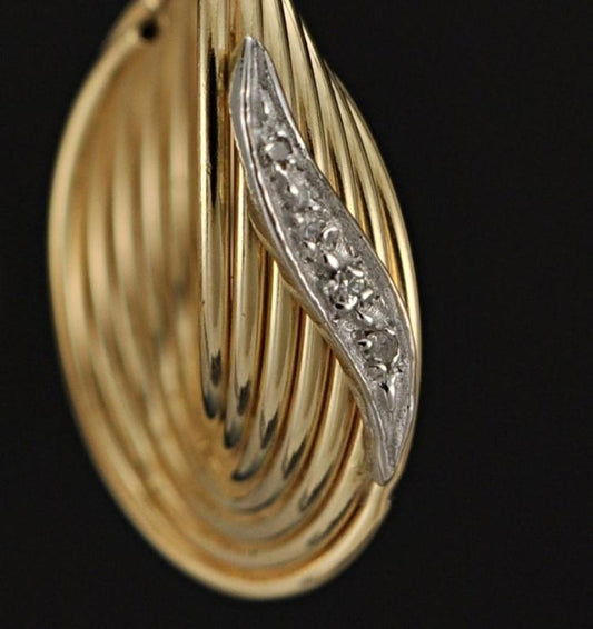 Neat 14K Yellow Gold and Genuine Diamond Earrings For Pierced Ears