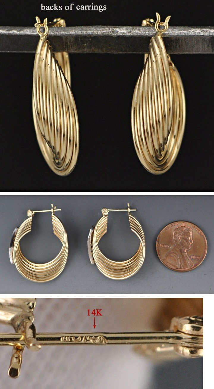 Neat 14K Yellow Gold and Genuine Diamond Earrings For Pierced Ears