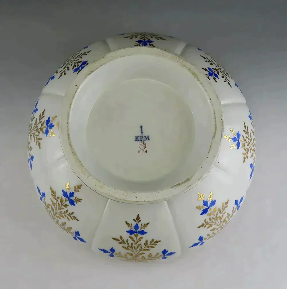Antique c1845 KPM German Porcelain China Blue & Gold Serving Bowl
