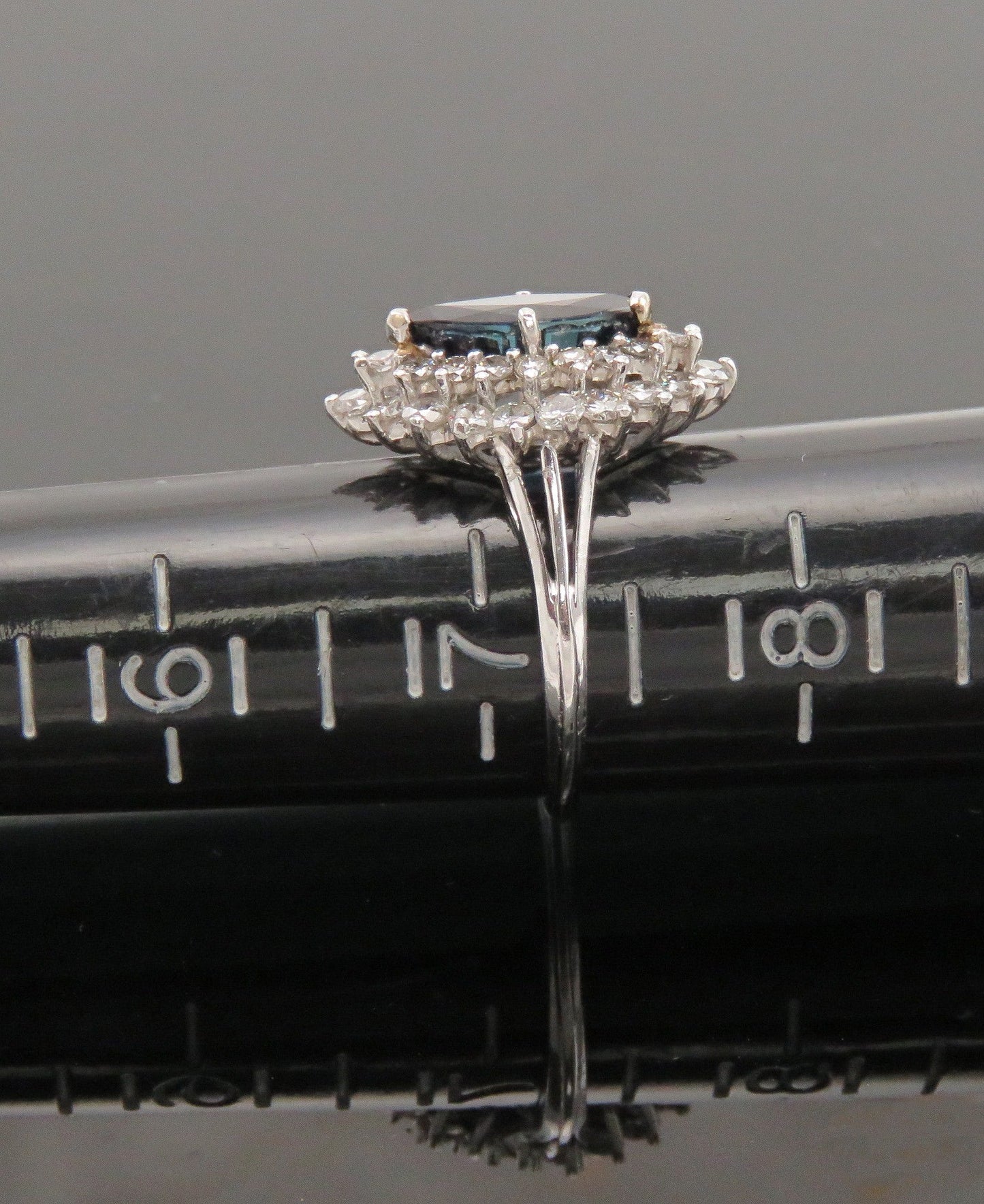 Exquisite Marquis Deep Blue Sapphire in Glittering Diamond Stars Platinum Ring