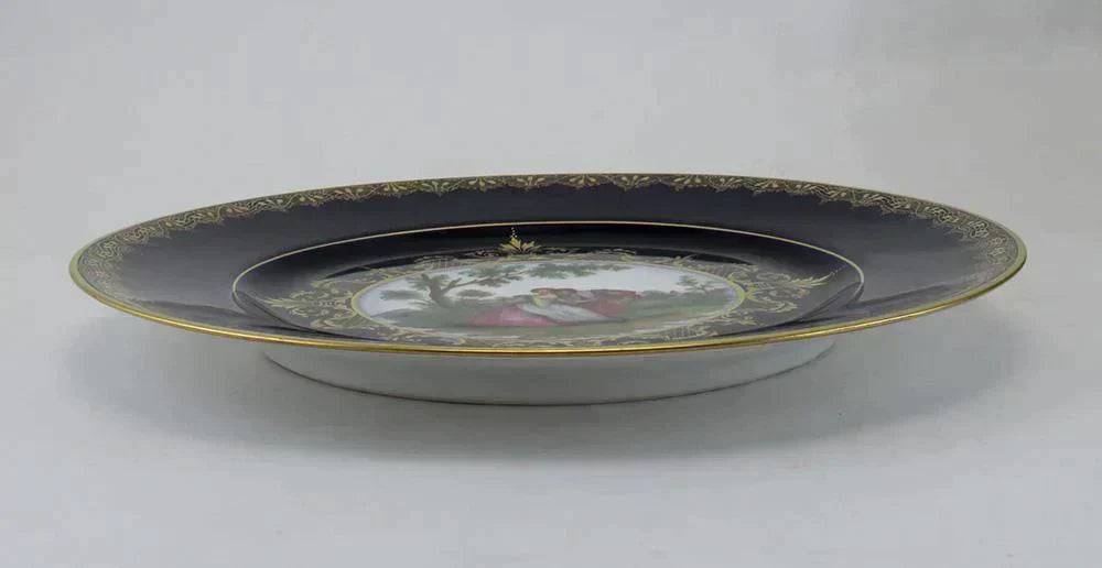 12 Vintage Hutschenreuther Porcelain China Victorian Cobalt Gold Dinner Plates