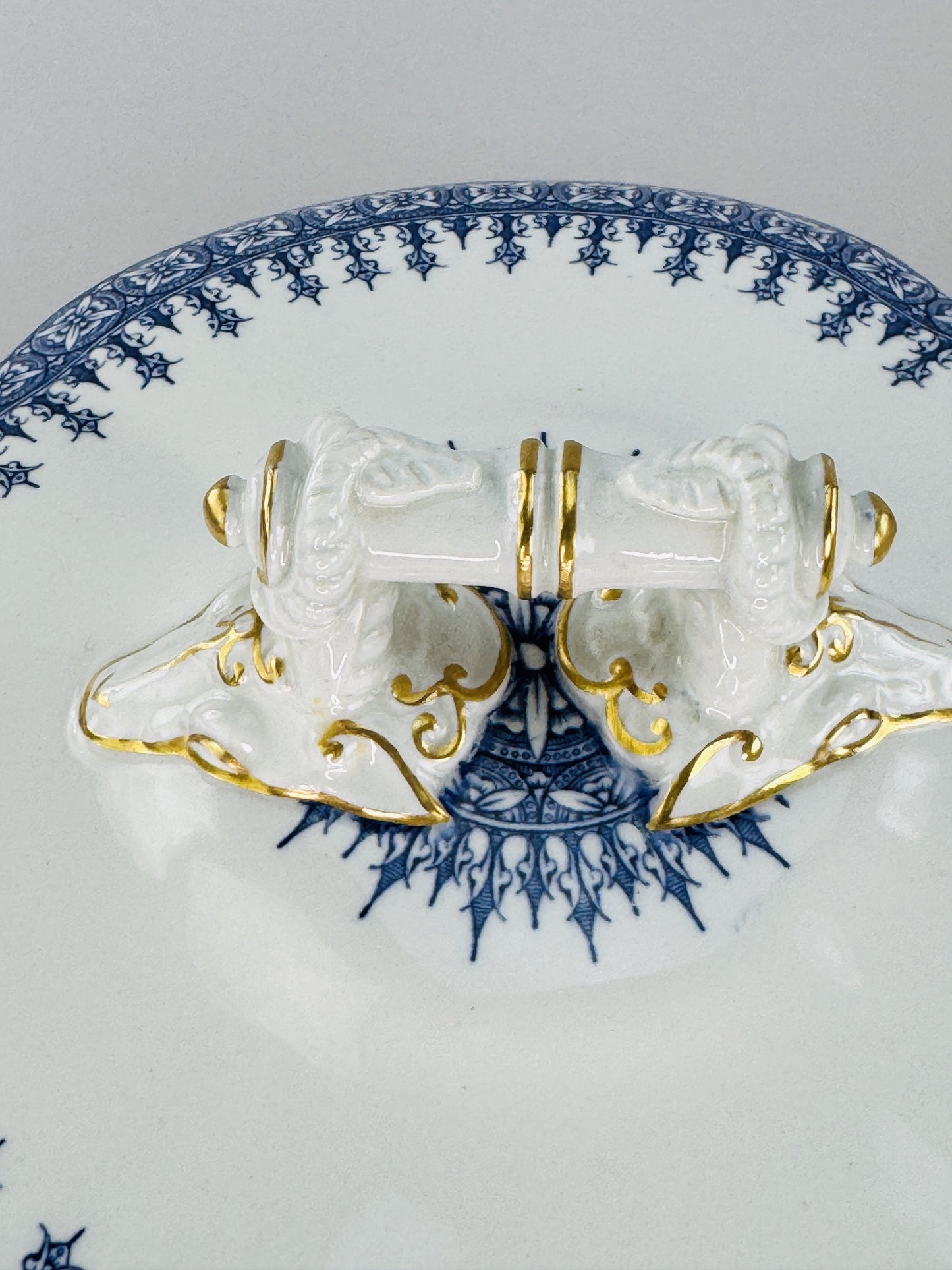 Fancy Royal Worcester Covered Serving Bowl With Ram's Heads 1890