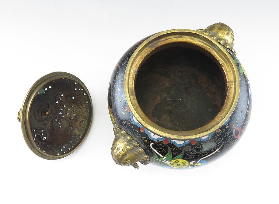 Superb c1860s Chinese/Japanese Cloisonne Dragon Lion Censer Potpourri Jar w Lid