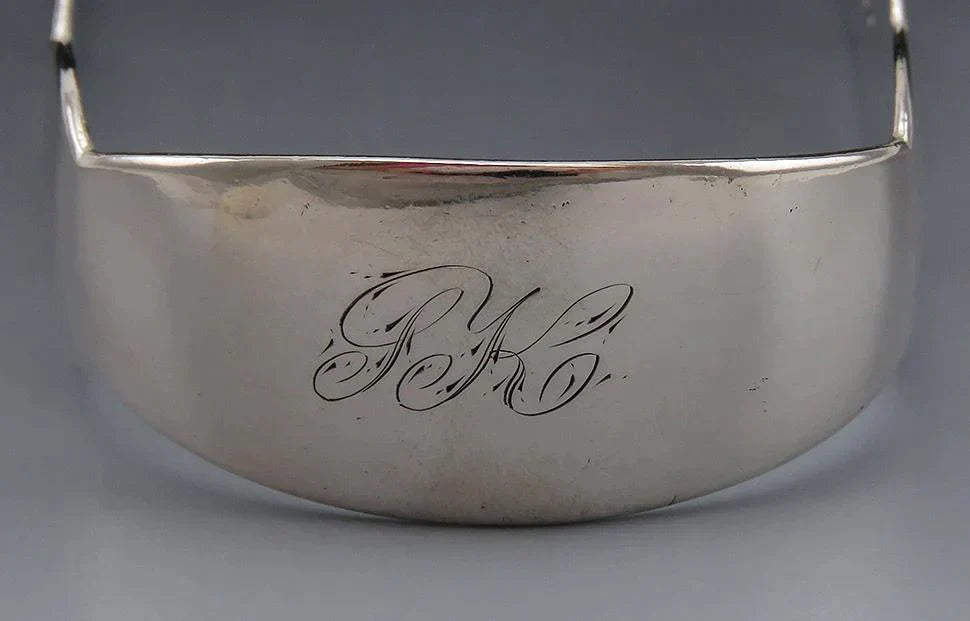 Beautifully Bright Antique American Coin Silver Sugar / Ice Tongs Monogrammed GK