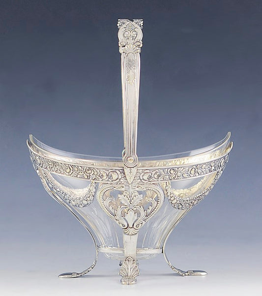 4 Antique German Silver Plate Glass Liner Baskets Renaissance Style