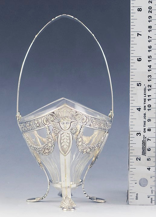 4 Antique German Silver Plate Glass Liner Baskets Renaissance Style