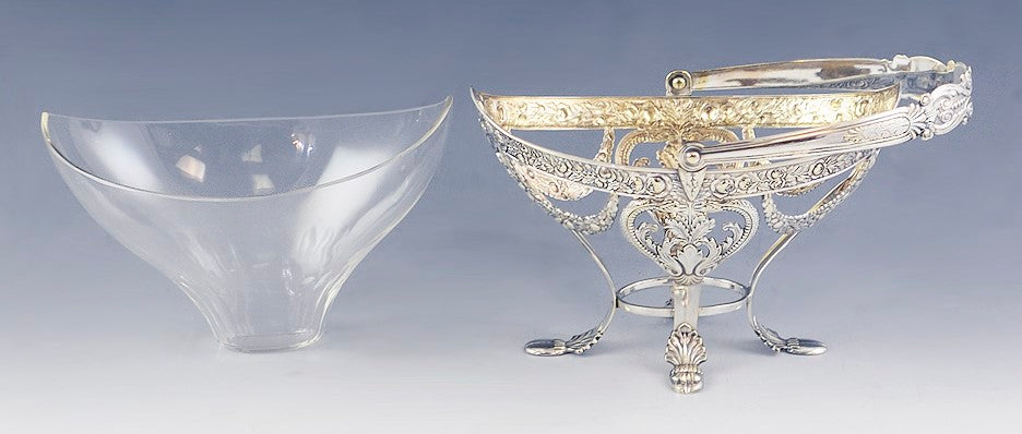 4 Antique German Silver Plate Glass Liner Baskets Renaissance Style