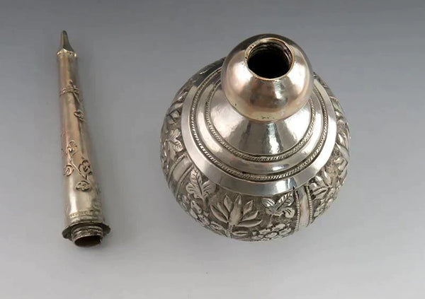 Antique Indian or Thai Silverplate Rose Water Bottle