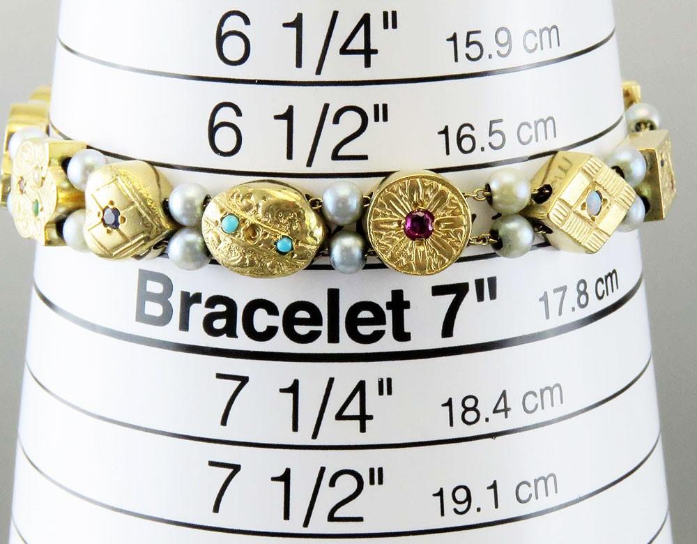 Elegant 14k Gold Multi Gemstone Slide Charm Bracelet Diamond Ruby Sapphire Pearl