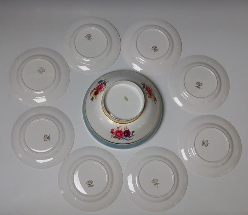 1920s-1930s Spode Copeland 9pc Porcelain Dessert Fruit Set Plates Large Bowl
