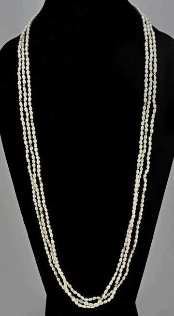 3 Genuine Pearl and Gold Beaded Necklaces 33 1/2 "